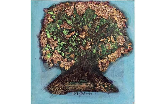 SC10 
Air, Tree 
Mixed media, Gold and Silver foil on canvas 
12 x 12 inches 
Unavailable (Can be commissioned)